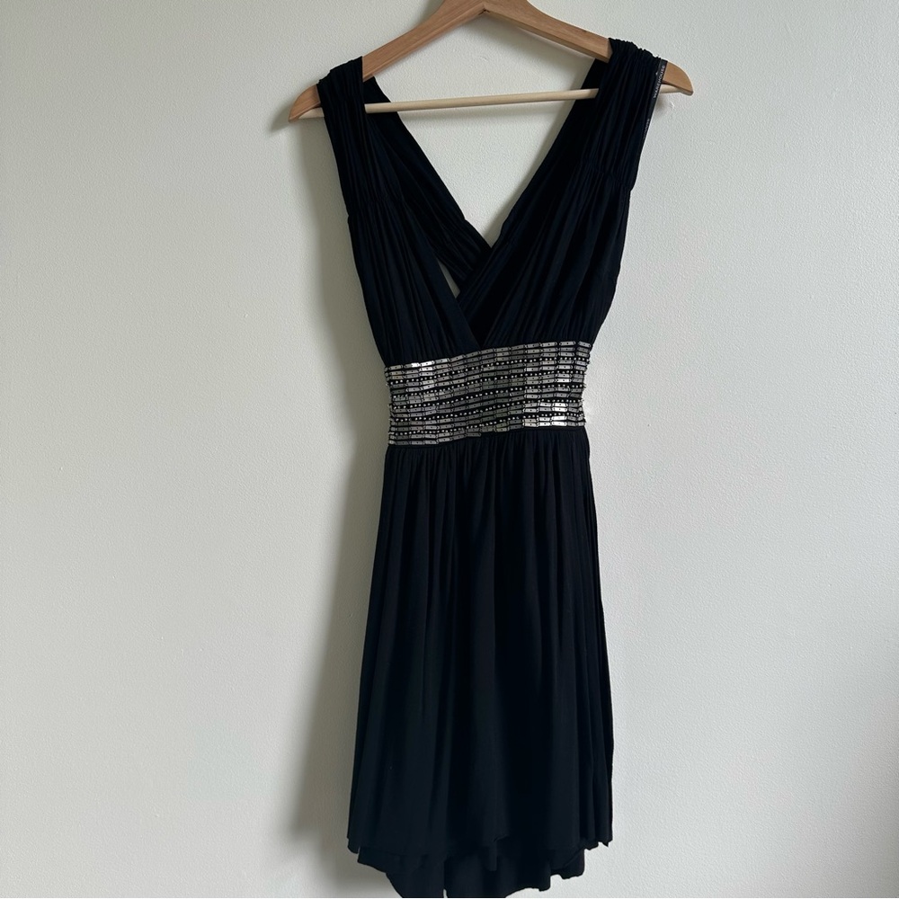 Warehouse Black backless party Dress with Silver Detail